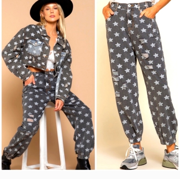 POL Star Print Distressed baggy jeans Jogger  Women Small - Picture 2 of 10
